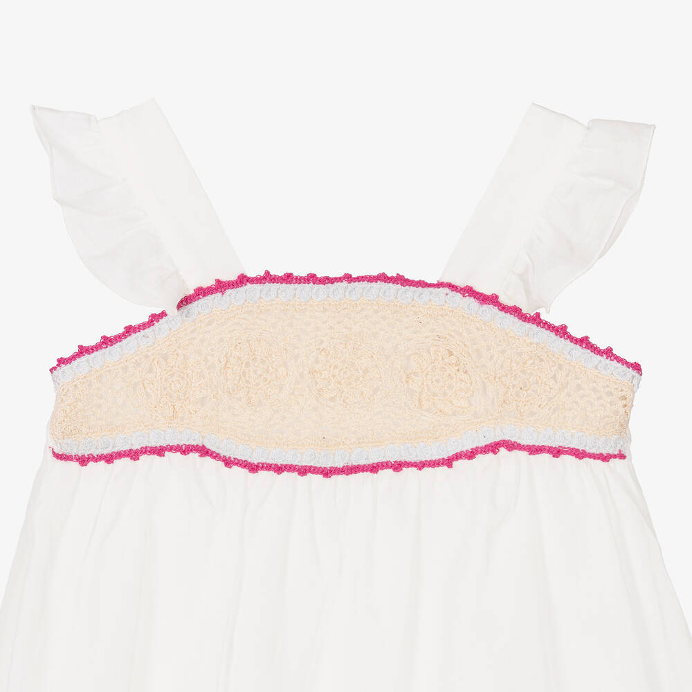 Chloé-فستان أطفال بناتي قطن فوال لون عاجي | Childrensalon Outlet