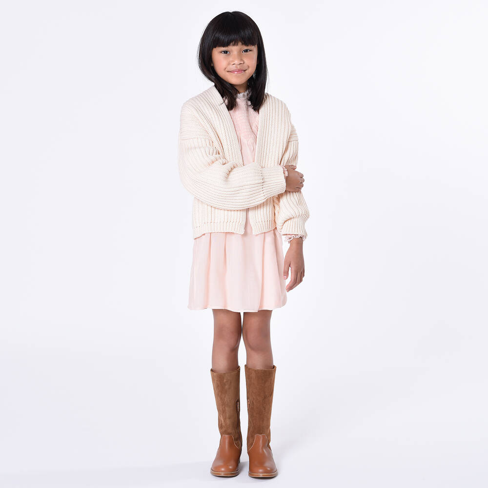 Chloé-كارديغان مزيج قطن وصوف محبوك لون عاجي للبنات | Childrensalon Outlet