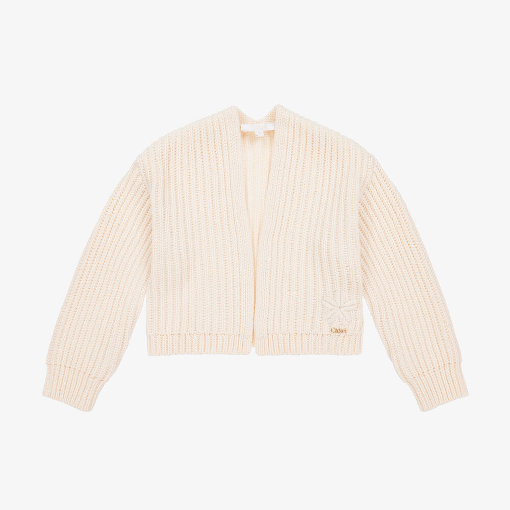 Chloé - Girls Ivory Cotton & Wool Knit Cardigan | Childrensalon