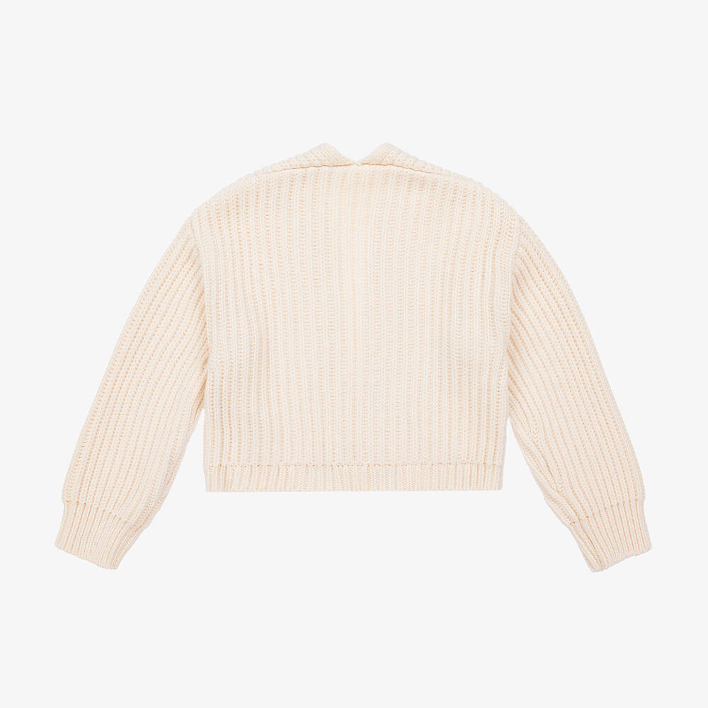 Chloé-كارديغان مزيج قطن وصوف محبوك لون عاجي للبنات | Childrensalon Outlet
