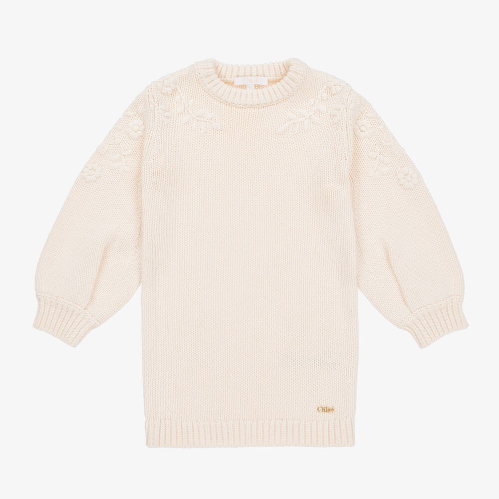 Chloé - Girls Ivory Cotton & Wool Knit Dress | Childrensalon