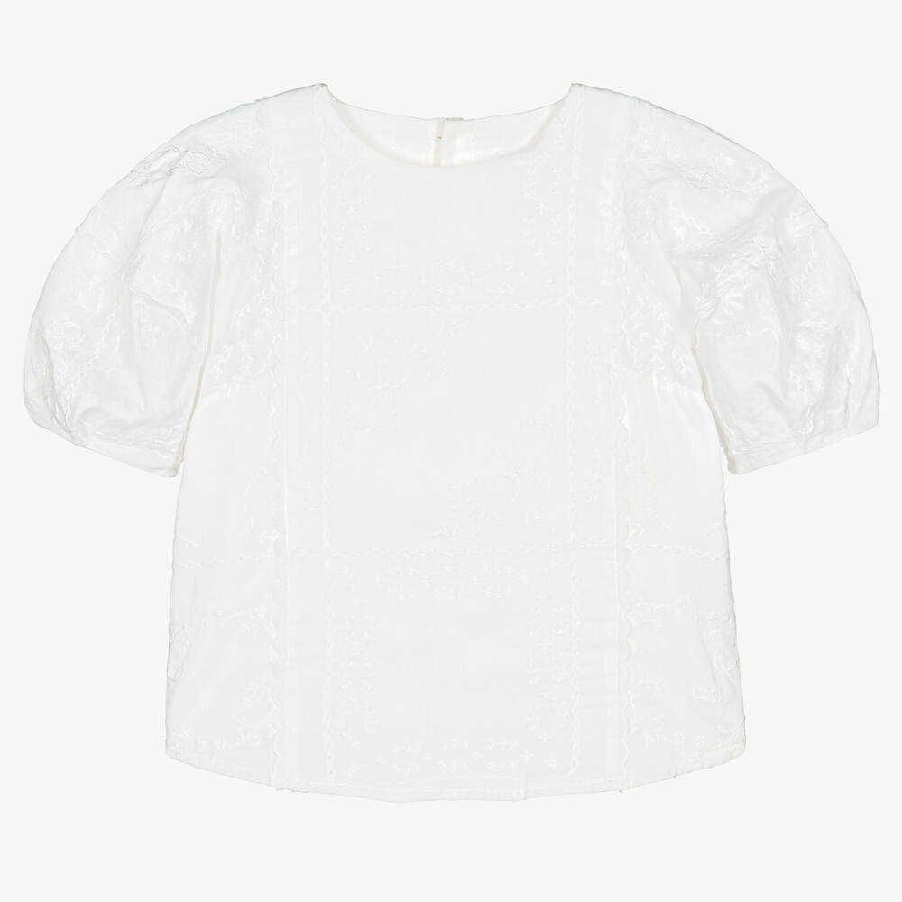 Chloé - Girls Ivory Embroidered Cotton Blouse | Childrensalon