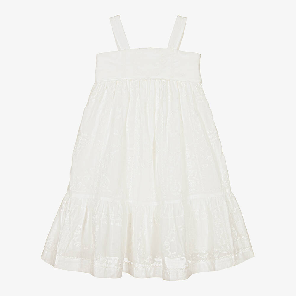 Chloé - Girls Ivory Embroidered Cotton Dress | Childrensalon