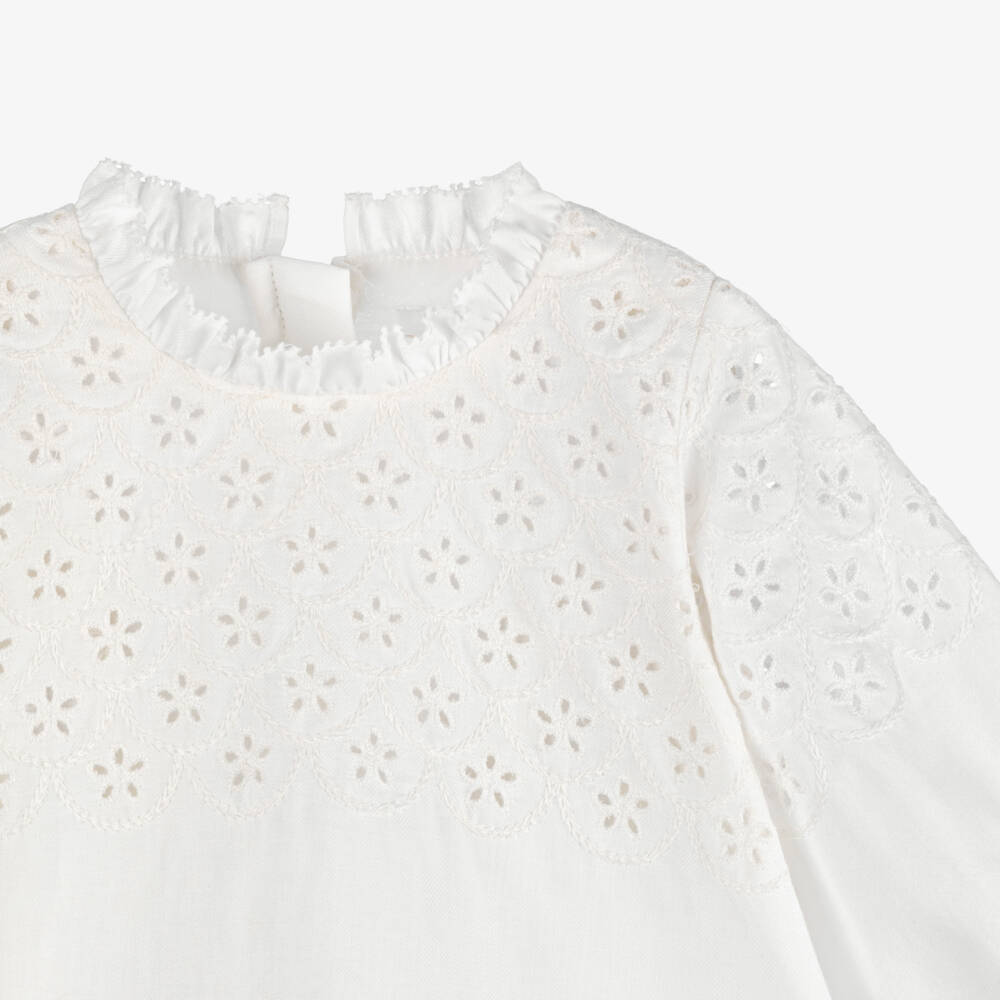 Chloé-Белое хлопковое платье с вышивкой для девочек | Childrensalon Outlet