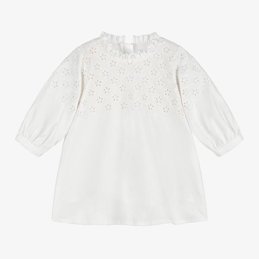 Chloé-Белое хлопковое платье с вышивкой для девочек | Childrensalon Outlet