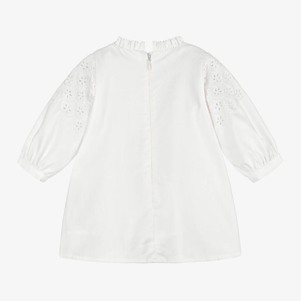 Chloé-Белое хлопковое платье с вышивкой для девочек | Childrensalon Outlet