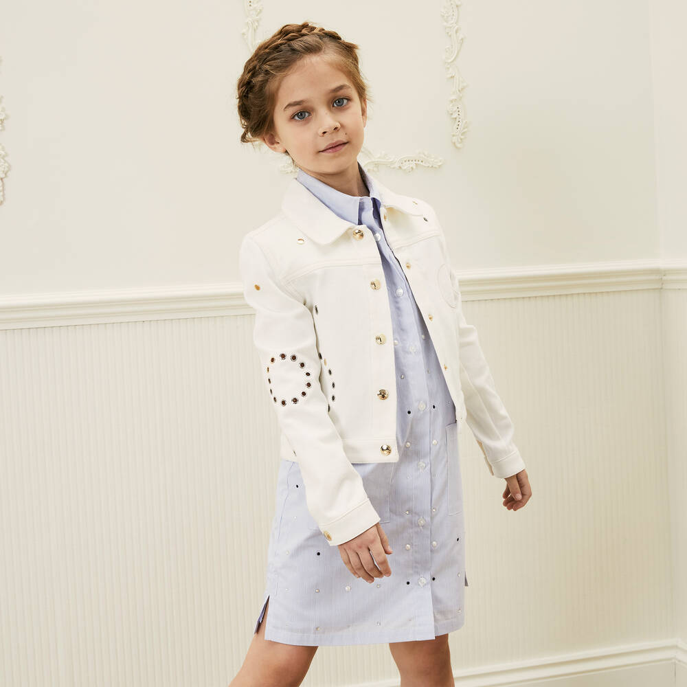Chloe Girls Ivory Eyelet Denim Jacket