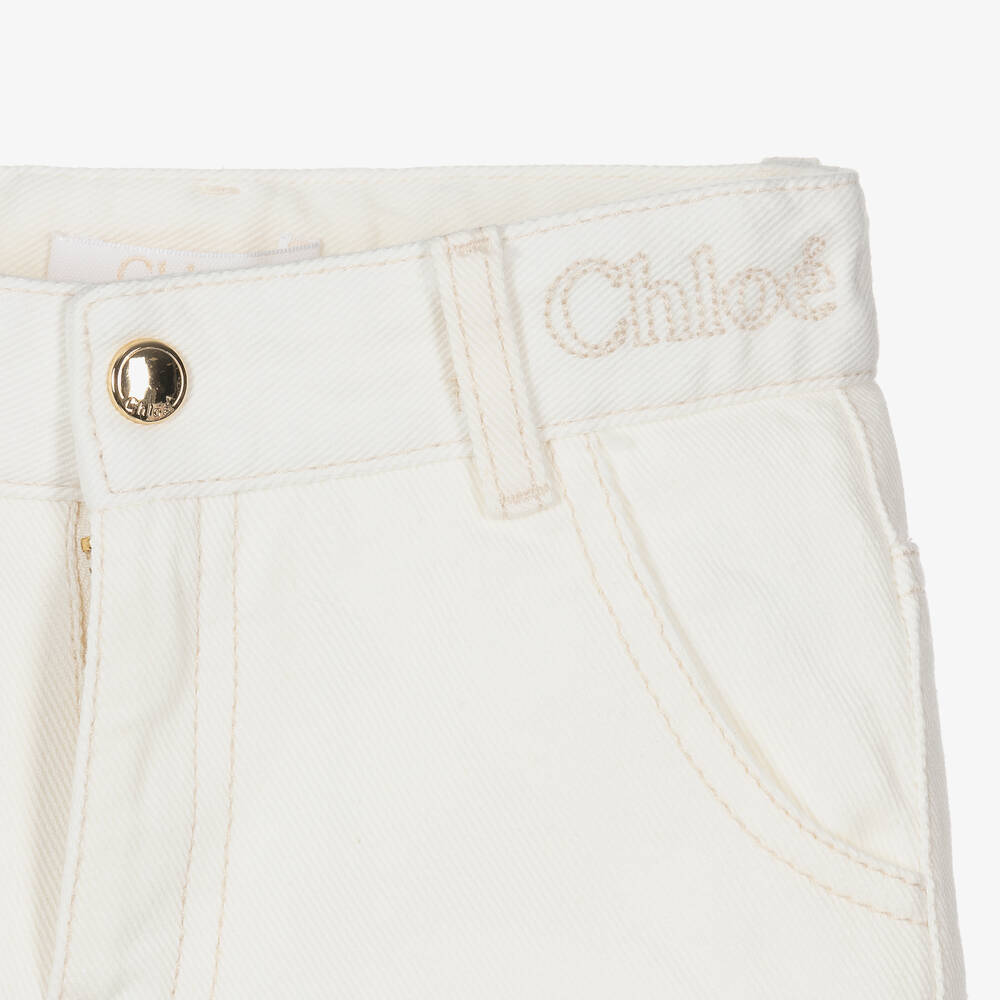 Chloé - Girls Ivory Eyelet Denim Jeans | Childrensalon Outlet