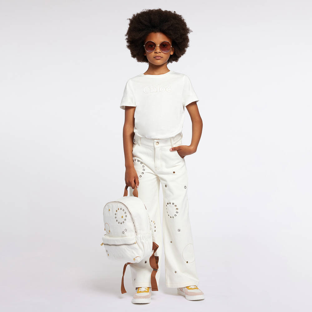 【関税＆送料込み】Chloe Ivory Flared Denim Trousers 337722-47103-CHLOE-HIGH-RISE-