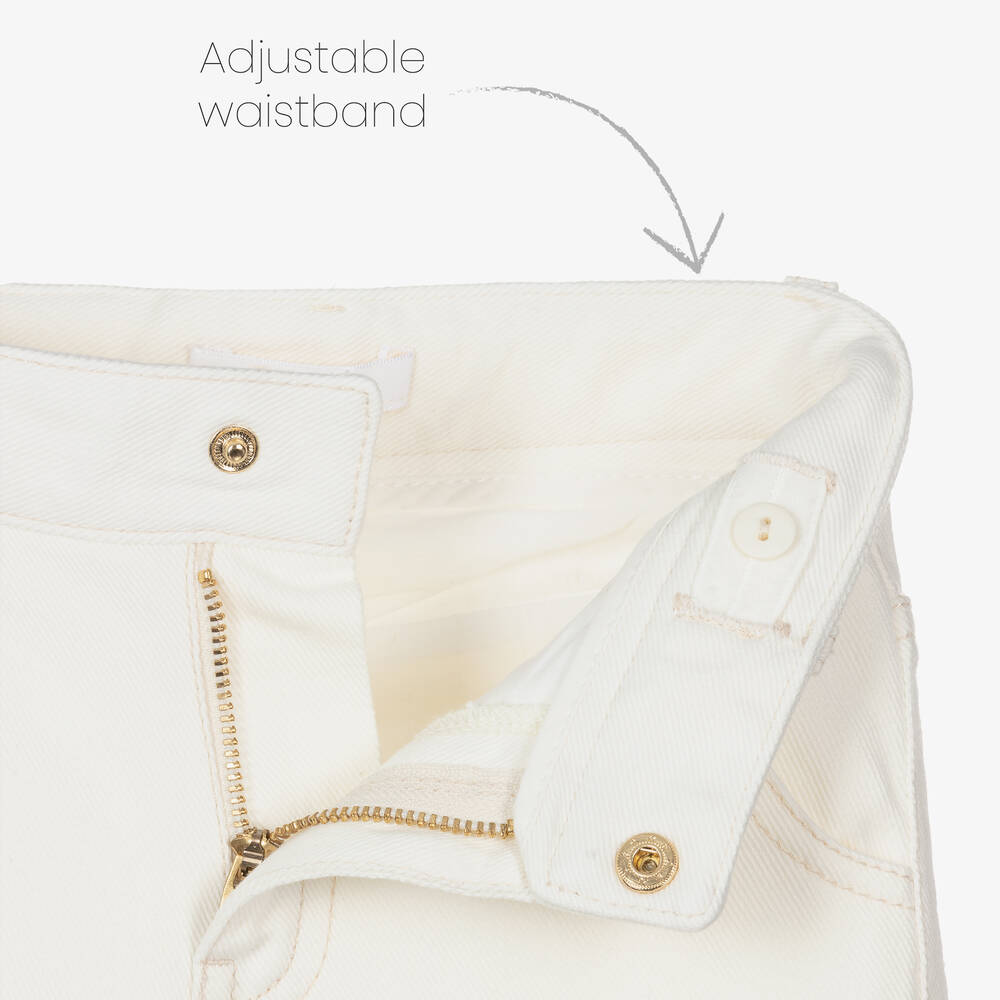 Chloé-جينز Eyelet قطن دنيم لون عاجي للبنات | Childrensalon Outlet