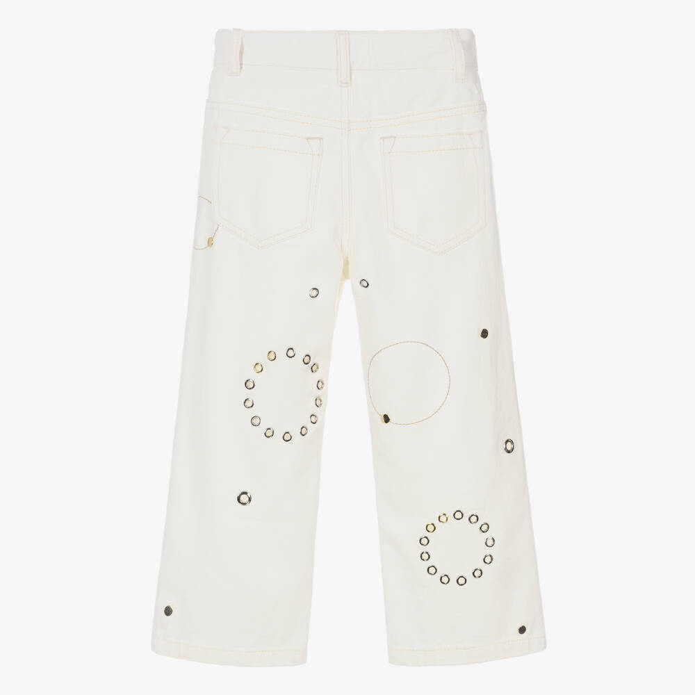 Chloé-جينز Eyelet قطن دنيم لون عاجي للبنات | Childrensalon Outlet