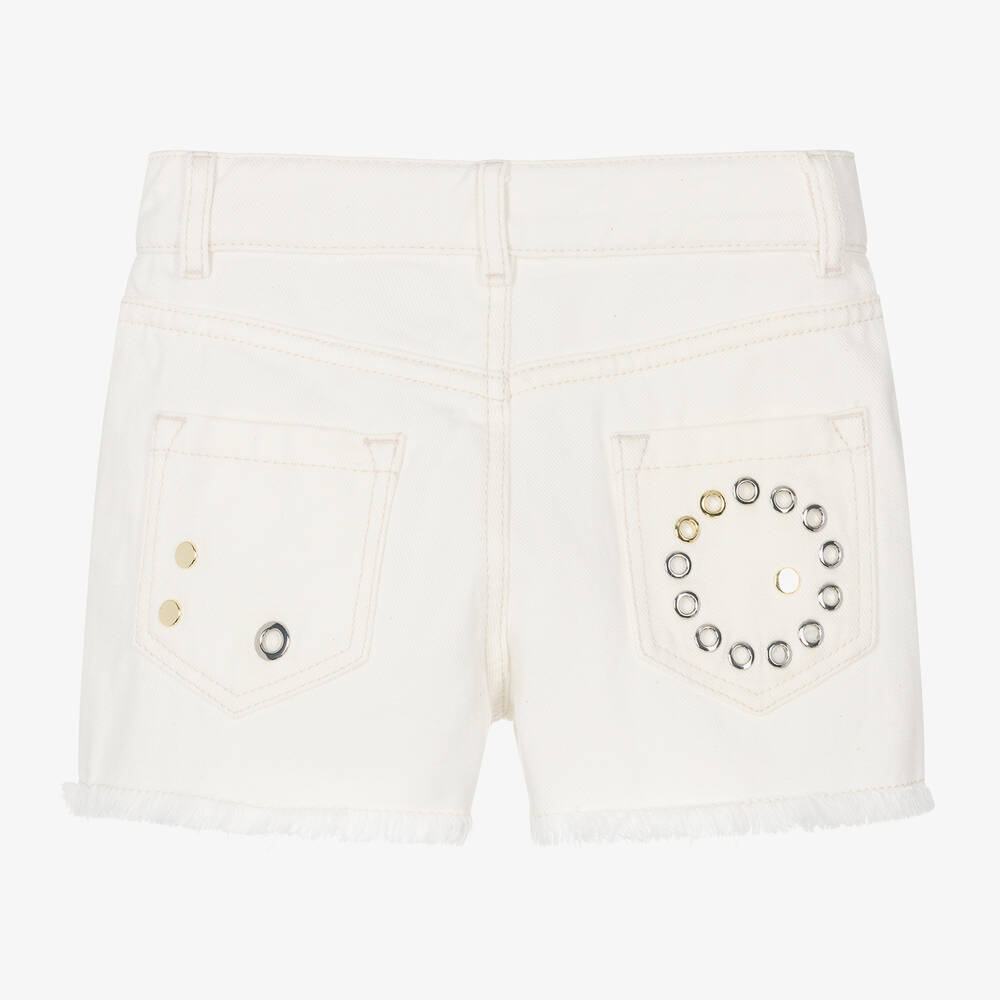 Chloé-شورت Eyelet قطن دنيم لون عاجي للبنات | Childrensalon Outlet