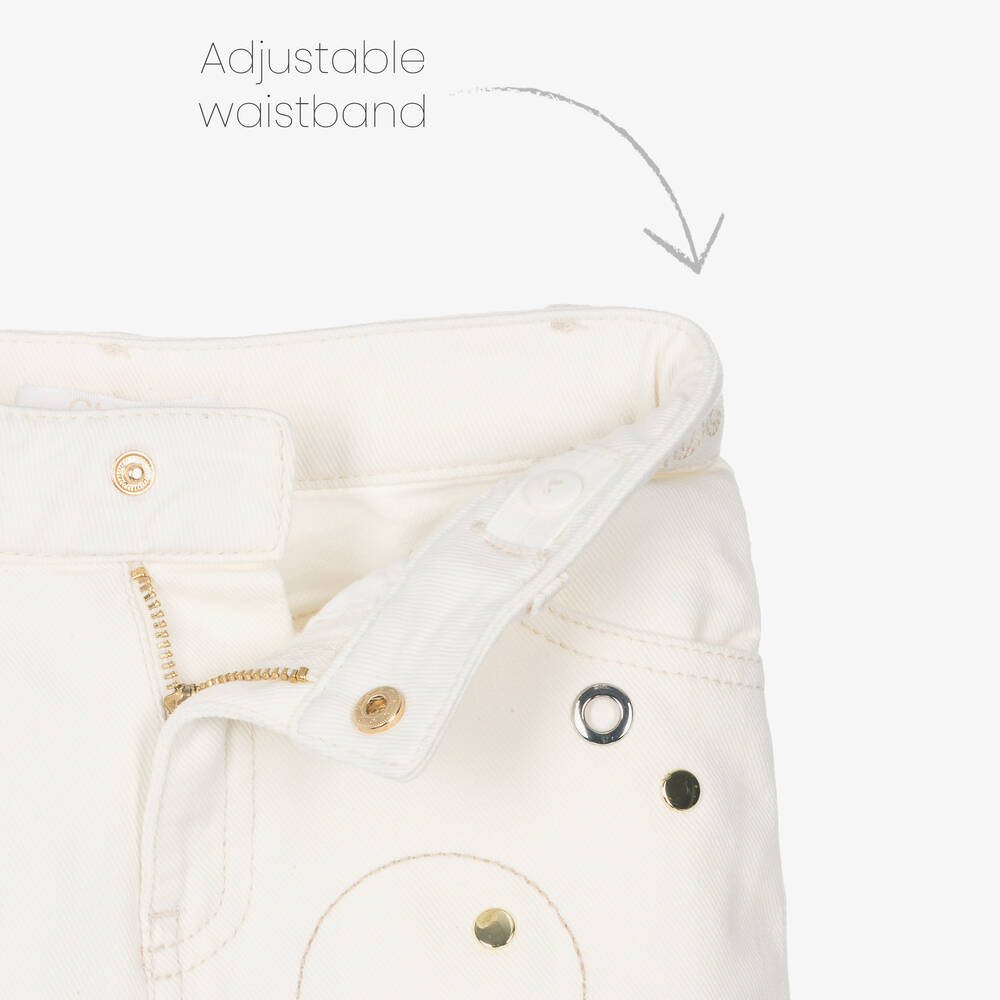 Chloé-شورت Eyelet قطن دنيم لون عاجي للبنات | Childrensalon Outlet