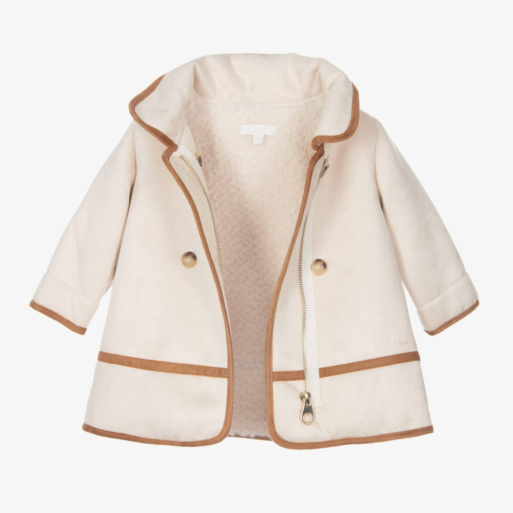 Chloé-Girls Ivory Faux Fur Lined Coat | Childrensalon Outlet