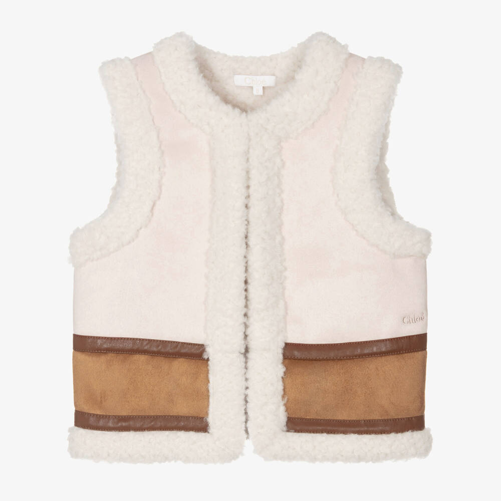 Chloé-Girls Ivory Faux Leather Fleece Vest | Childrensalon Outlet