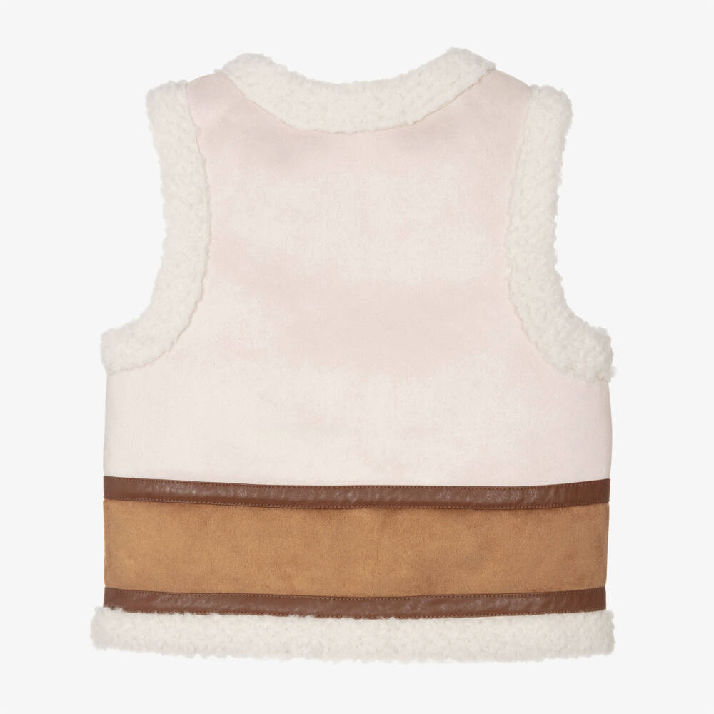 Chloé-Girls Ivory Faux Leather Fleece Vest | Childrensalon Outlet