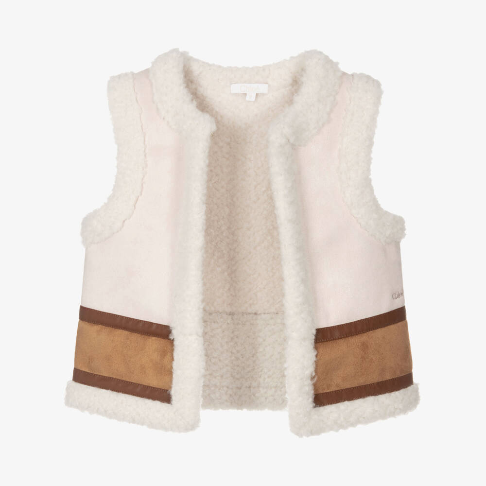 Chloé-Girls Ivory Faux Leather Fleece Vest | Childrensalon Outlet