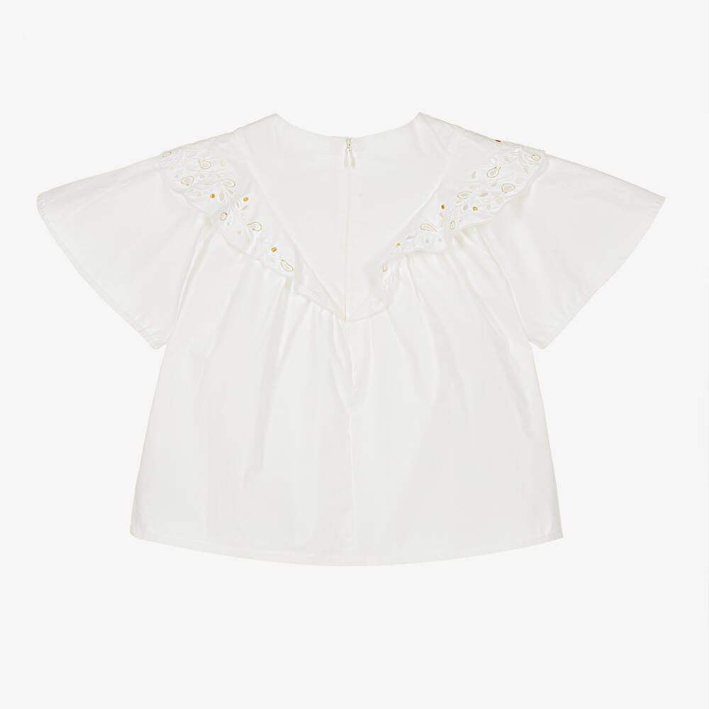 Chloé-Girls Ivory Floral Lace Poplin Top | Childrensalon Outlet