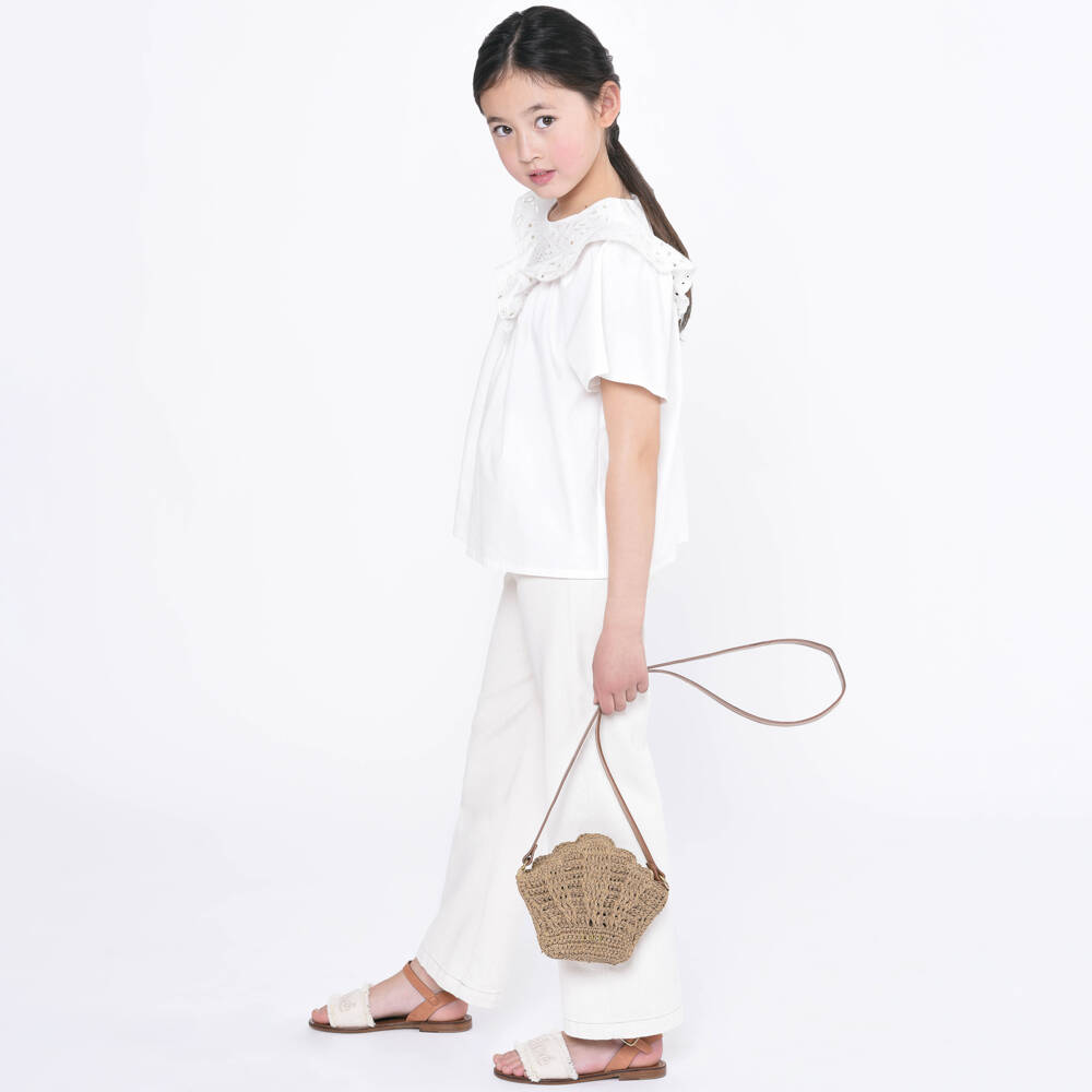 Chloé-Girls Ivory Floral Lace Poplin Top | Childrensalon Outlet