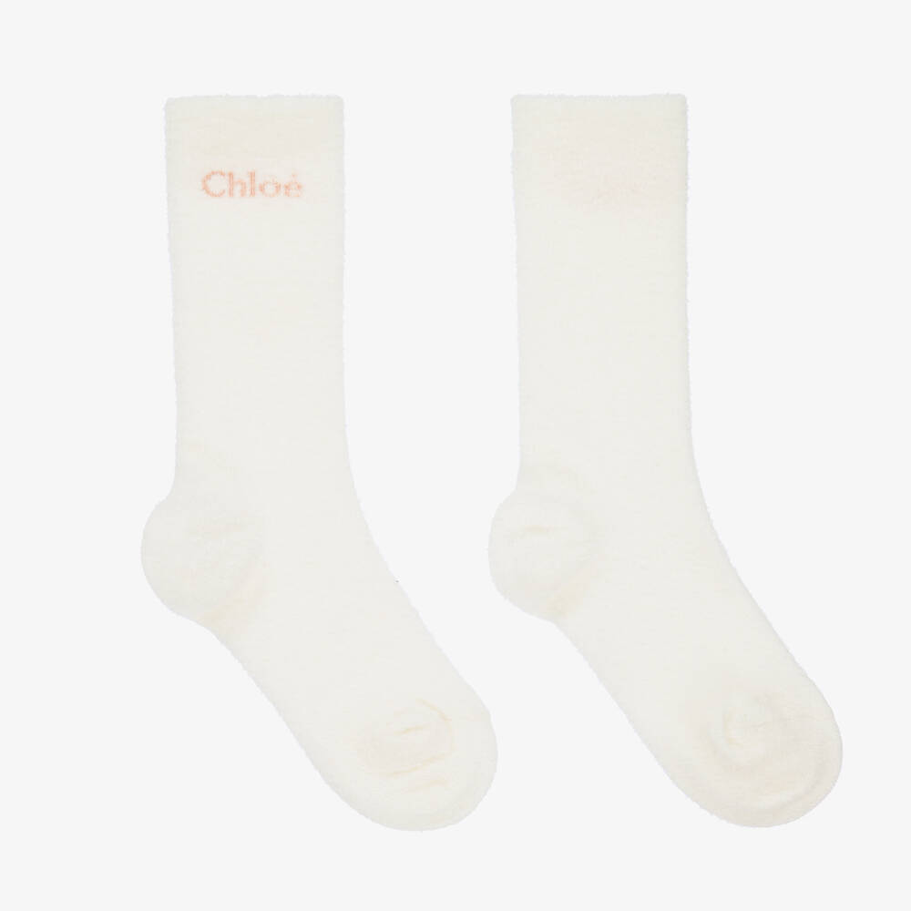 Chloé - Girls Ivory Fluffy Socks | Childrensalon