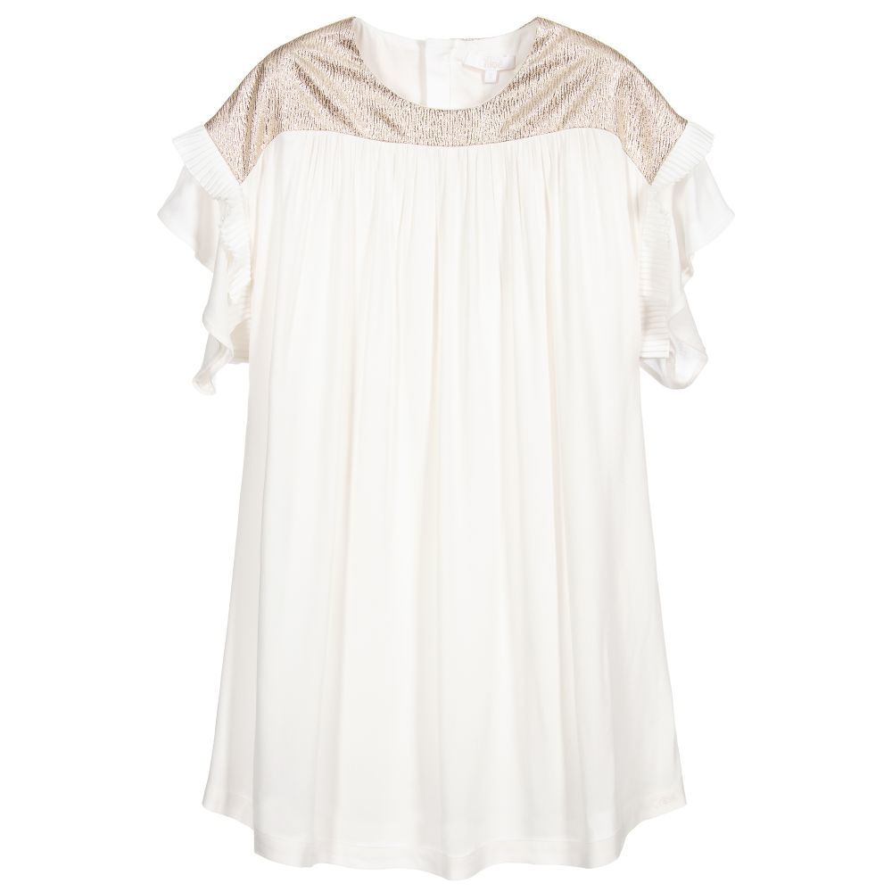 Chloé - Кремовое платье из крепа с золотистой отделкой для девочек | Childrensalon