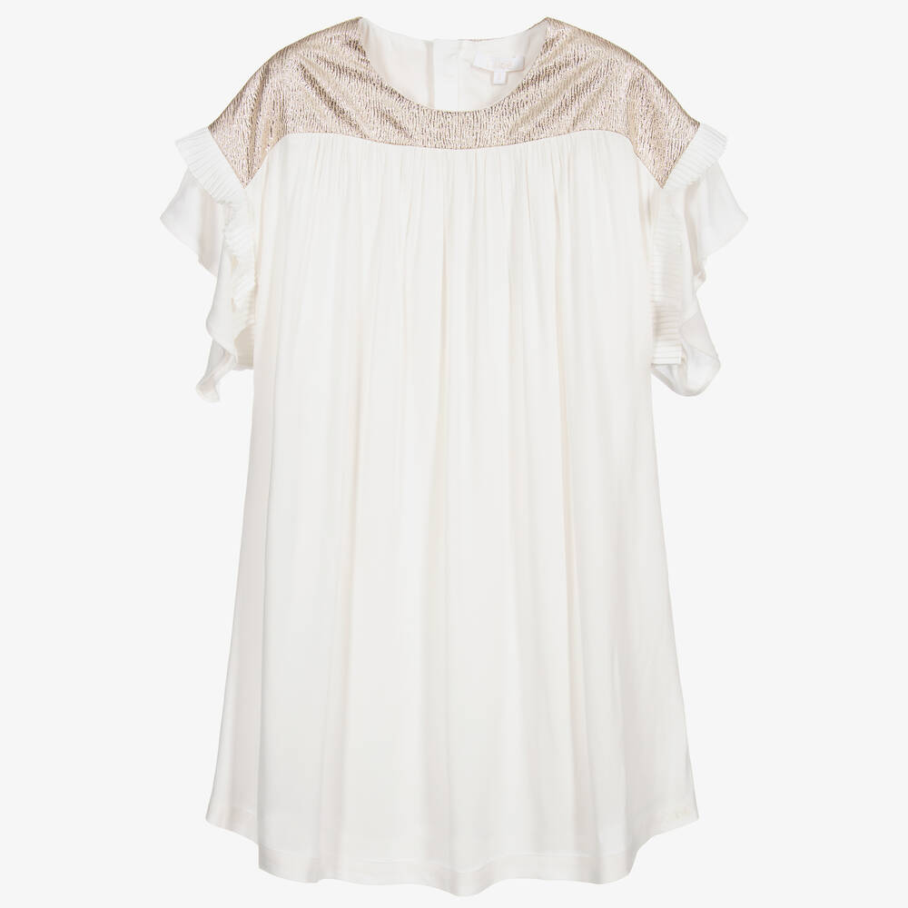 Chloé-Girls Ivory & Gold Crêpe Dress | Childrensalon Outlet