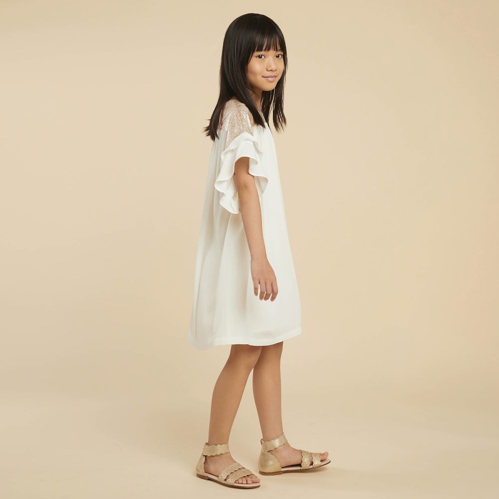 Chloé - Girls Ivory & Gold Crêpe Dress | Childrensalon Outlet