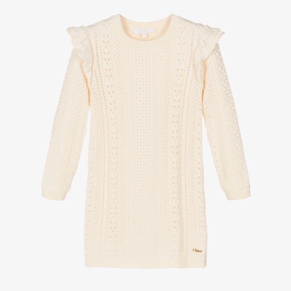 Chloé - Girls Ivory Knitted Dress | Childrensalon