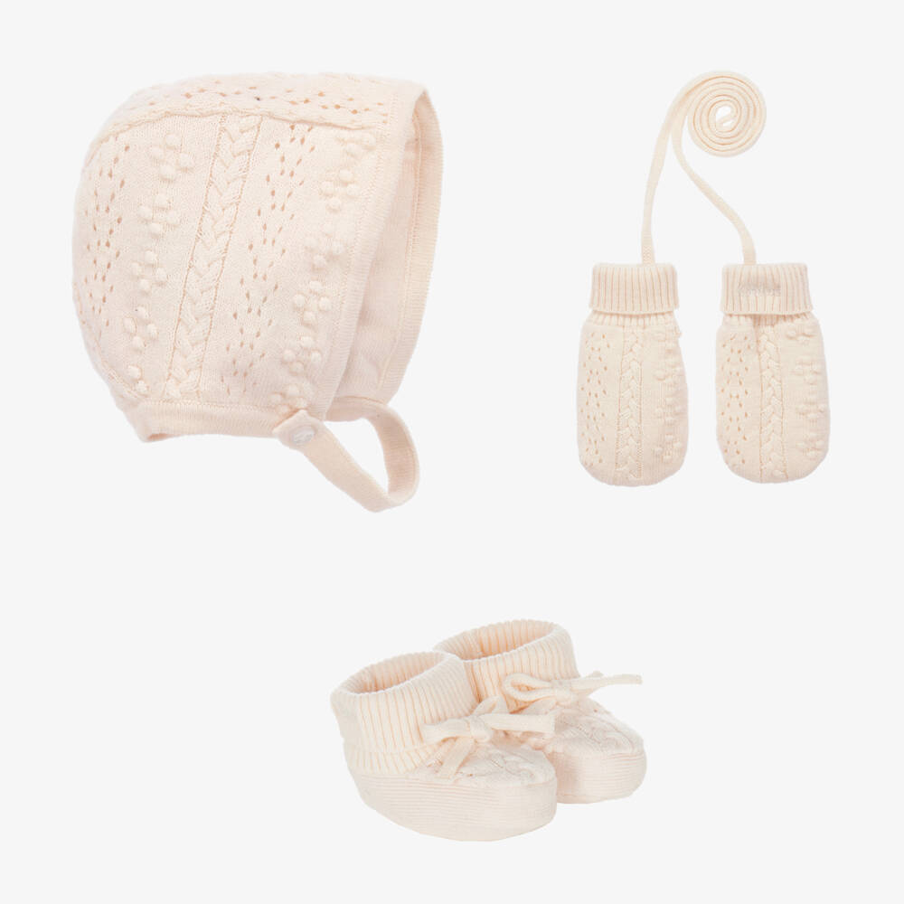 Chloé-Girls Ivory Knitted Hat & Booties Set | Childrensalon Outlet