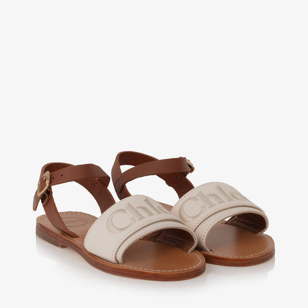 Chloé-Girls Ivory Leather Embroidered Sandals | Childrensalon Outlet