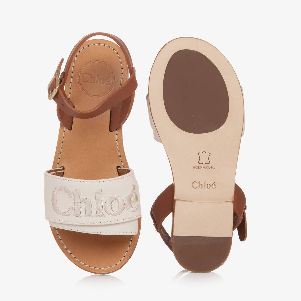 Chloé-Girls Ivory Leather Embroidered Sandals | Childrensalon Outlet