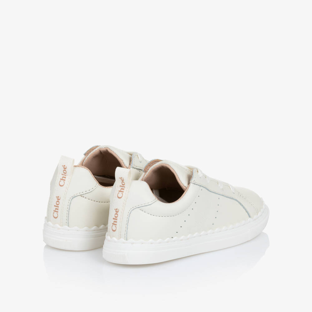 Chloé-Girls Ivory Leather Lace-Up Trainers | Childrensalon Outlet