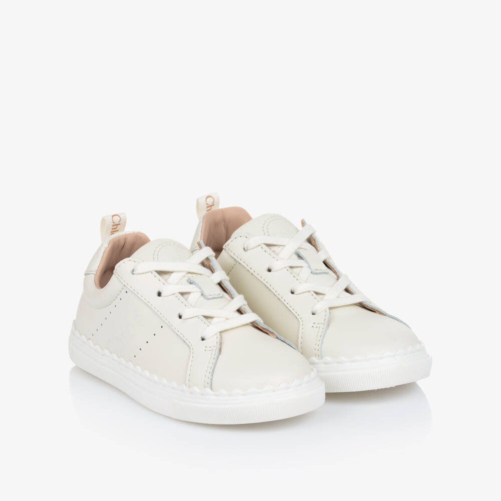 Chloé-Girls Ivory Leather Lace-Up Trainers | Childrensalon Outlet