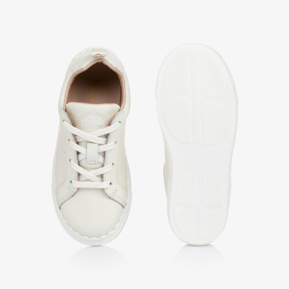 Chloé-Girls Ivory Leather Lace-Up Trainers | Childrensalon Outlet