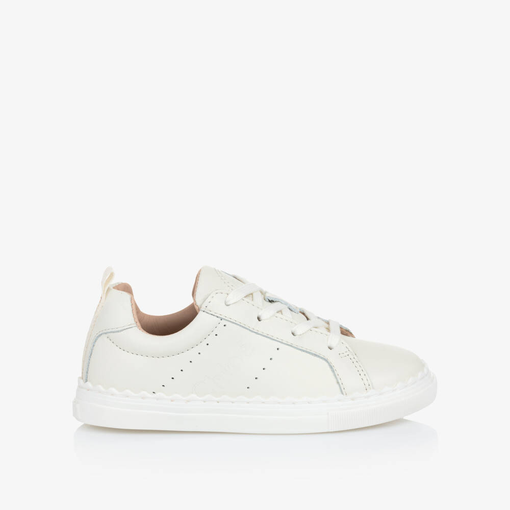 Chloé-Girls Ivory Leather Logo Trainers | Childrensalon Outlet