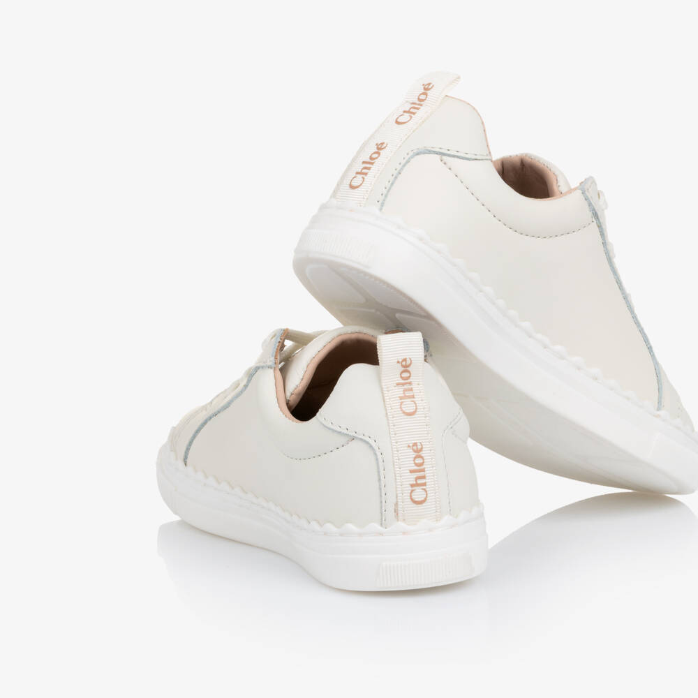 Chloé-Girls Ivory Leather Logo Trainers | Childrensalon Outlet