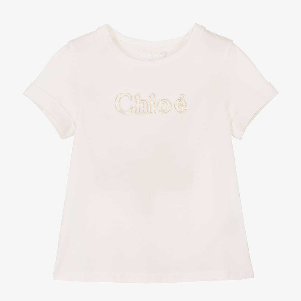 Chloé - Girls Ivory Logo T-Shirt | Childrensalon