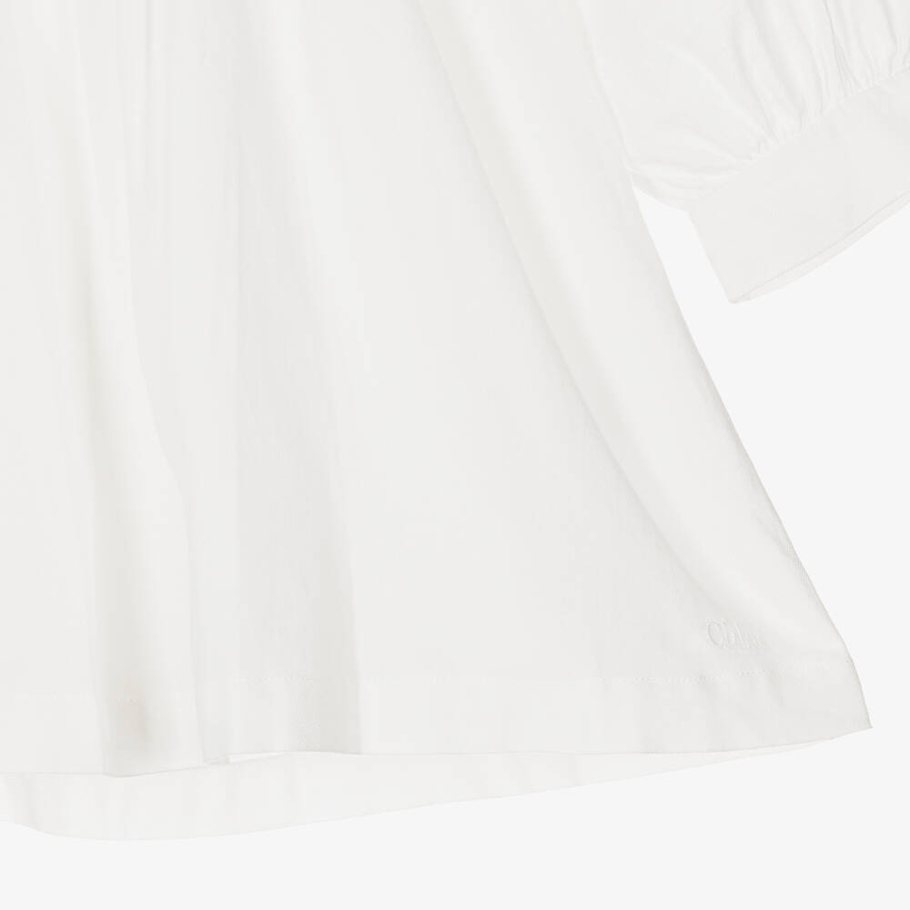 Chloé-Girls Ivory Organic Cotton Embroidered Dress | Childrensalon Outlet