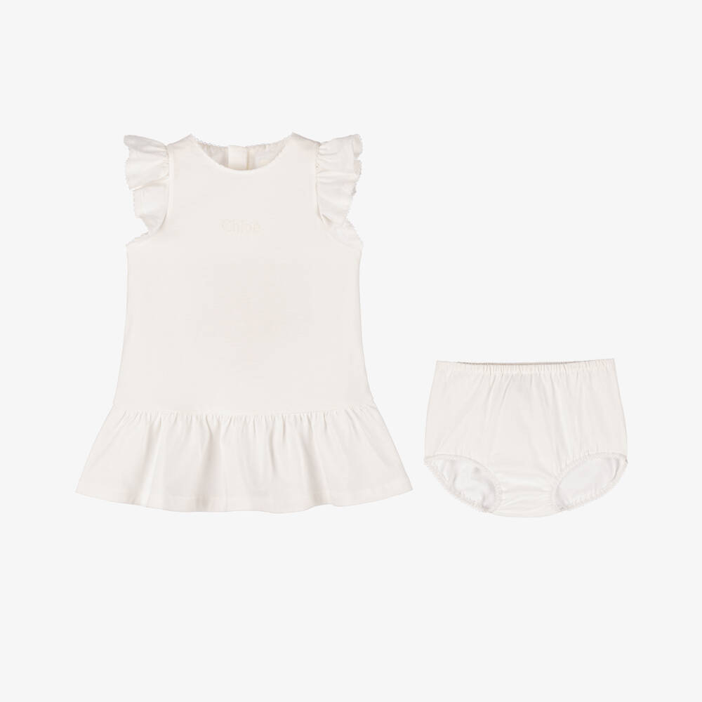 Chloé-Girls Ivory Organic Cotton Flutter Dress | Childrensalon Outlet