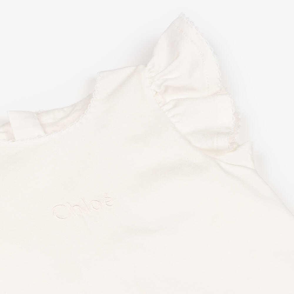 Chloé-Girls Ivory Organic Cotton Flutter Dress | Childrensalon Outlet