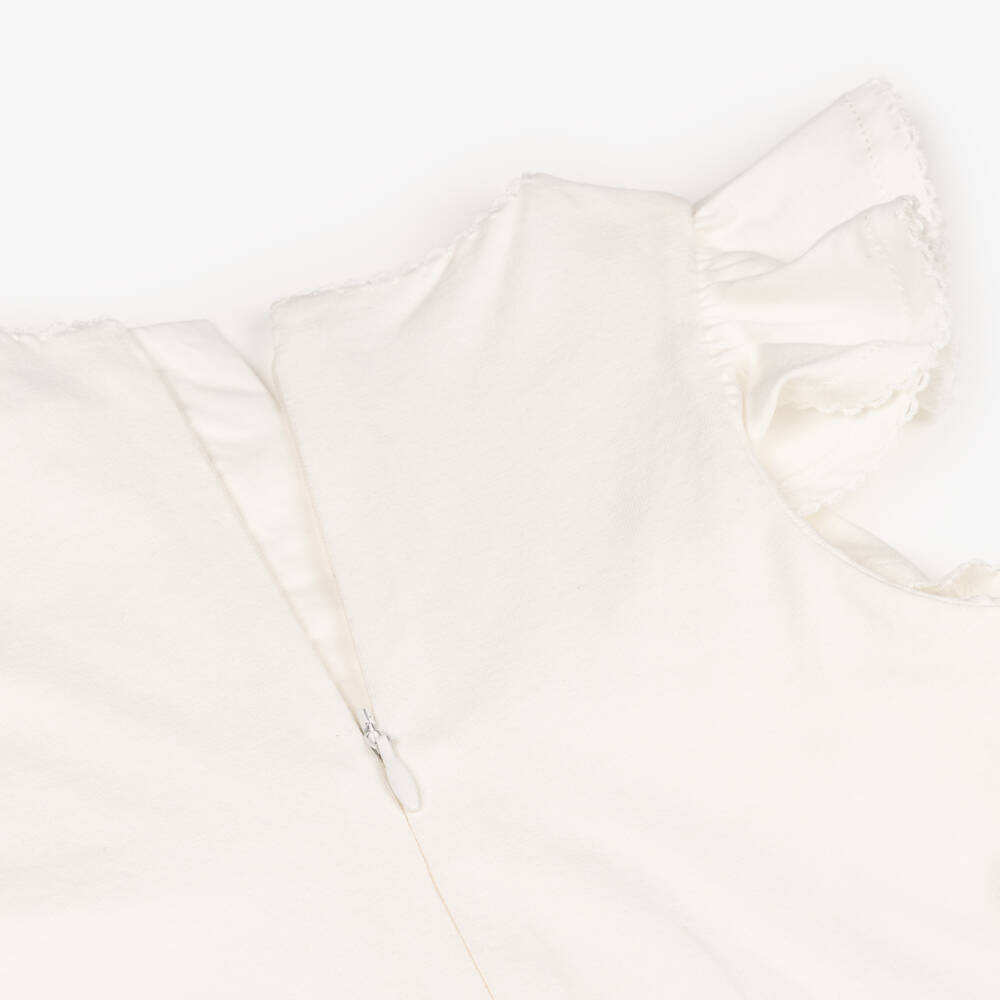 Chloé-Girls Ivory Organic Cotton Flutter Dress | Childrensalon Outlet