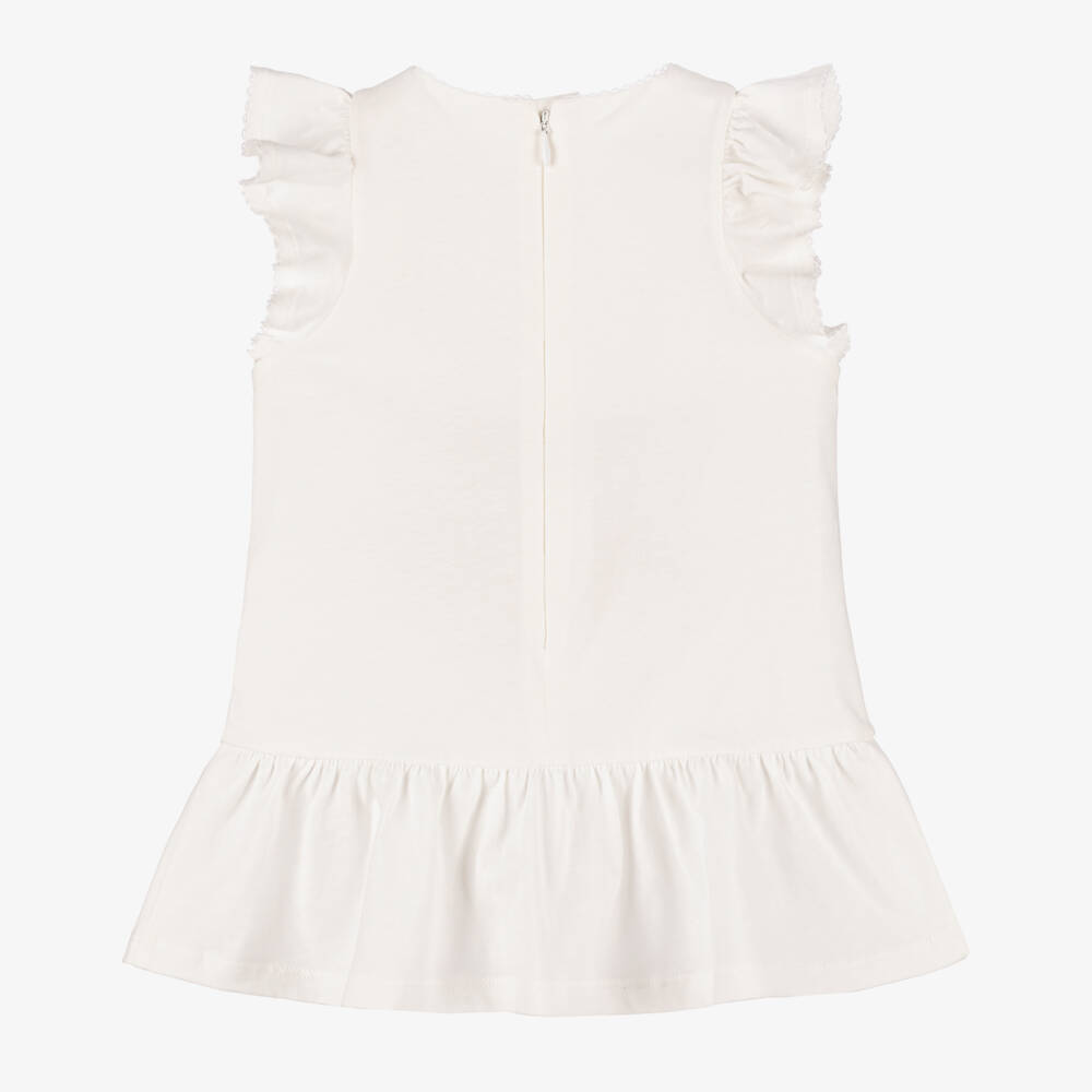 Chloé-Girls Ivory Organic Cotton Flutter Dress | Childrensalon Outlet