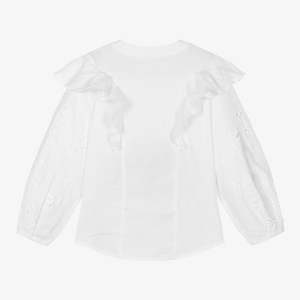 Chloé-Girls Ivory Organic Cotton Ruffle Blouse | Childrensalon Outlet