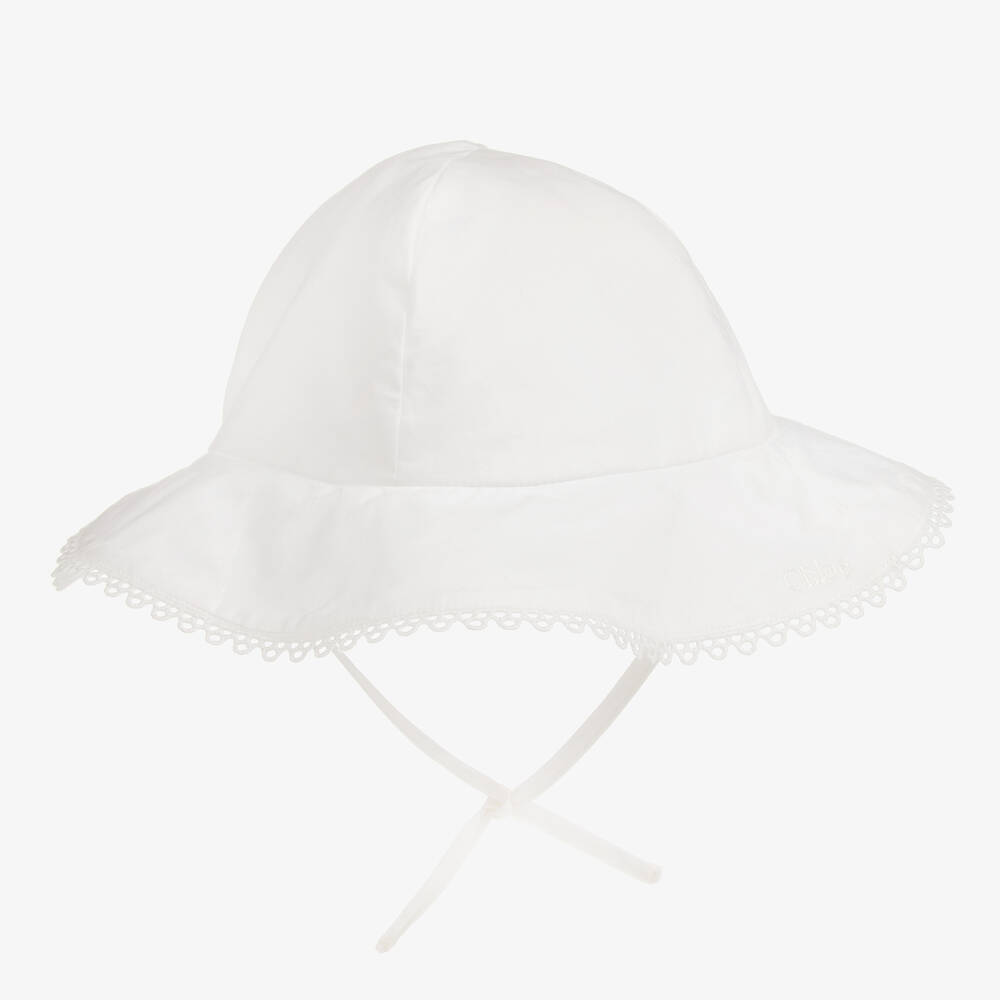 Chloé - Girls Ivory Organic Cotton Sun Hat | Childrensalon
