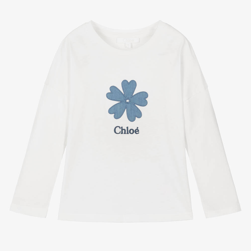 Chloé - Biobaumwoll-T-Shirt Elfenbein | Childrensalon