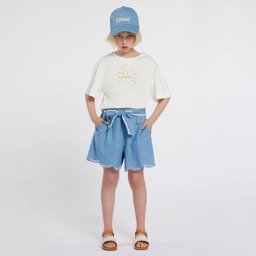 Chloé-Girls Ivory Organic Cotton T-Shirt  | Childrensalon Outlet