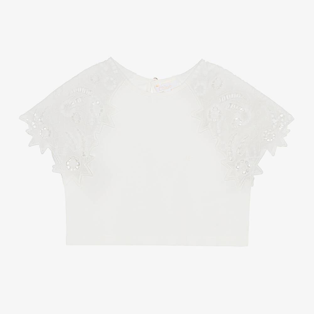 Chloé-Girls Ivory Organic Cotton T-Shirt | Childrensalon Outlet
