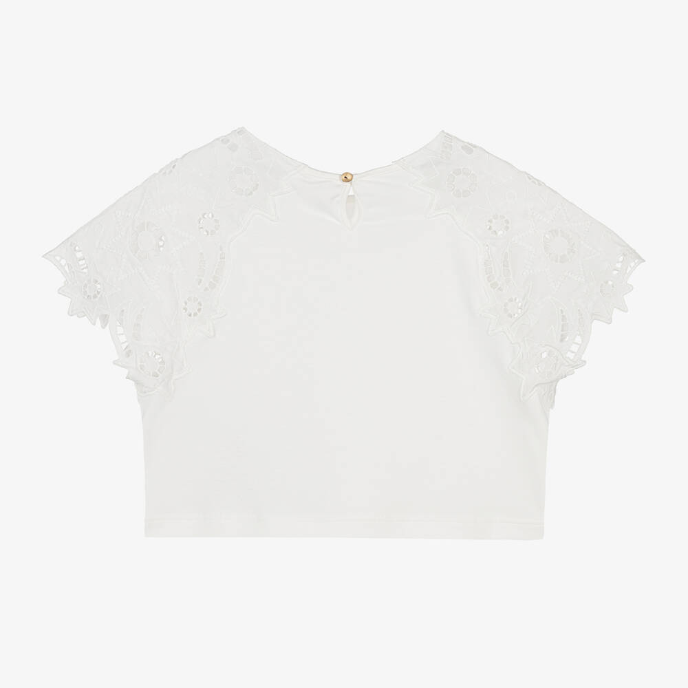 Chloé-Girls Ivory Organic Cotton T-Shirt | Childrensalon Outlet