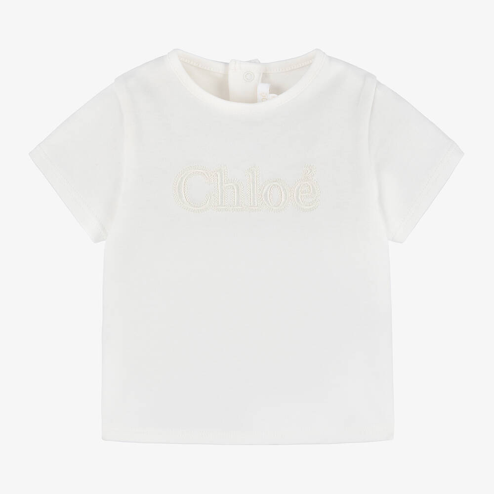 Chloé-Girls Ivory Organic Cotton T-Shirt | Childrensalon Outlet