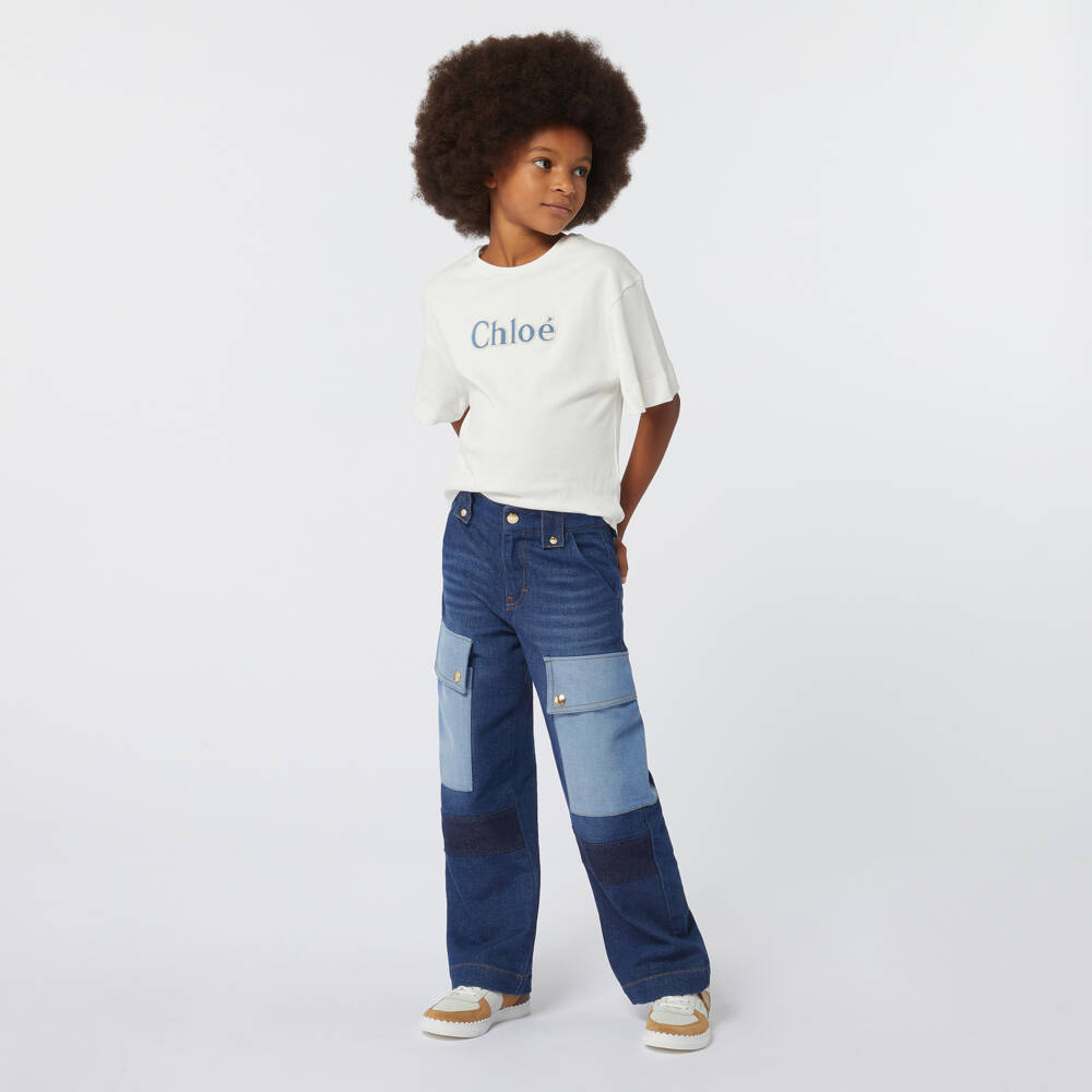 Chloé-Girls Ivory Organic Cotton Tee | Childrensalon Outlet
